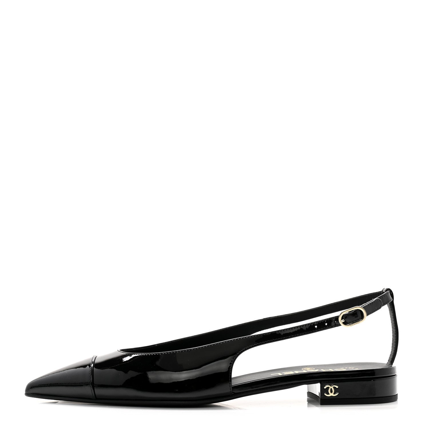 Chanel Patent Calfskin Cap Toe Slingback Flats 39 Black 1 of 9