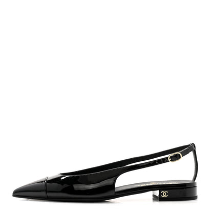 Chanel Patent Calfskin Cap Toe Slingback Flats 39 Black 1 of 9