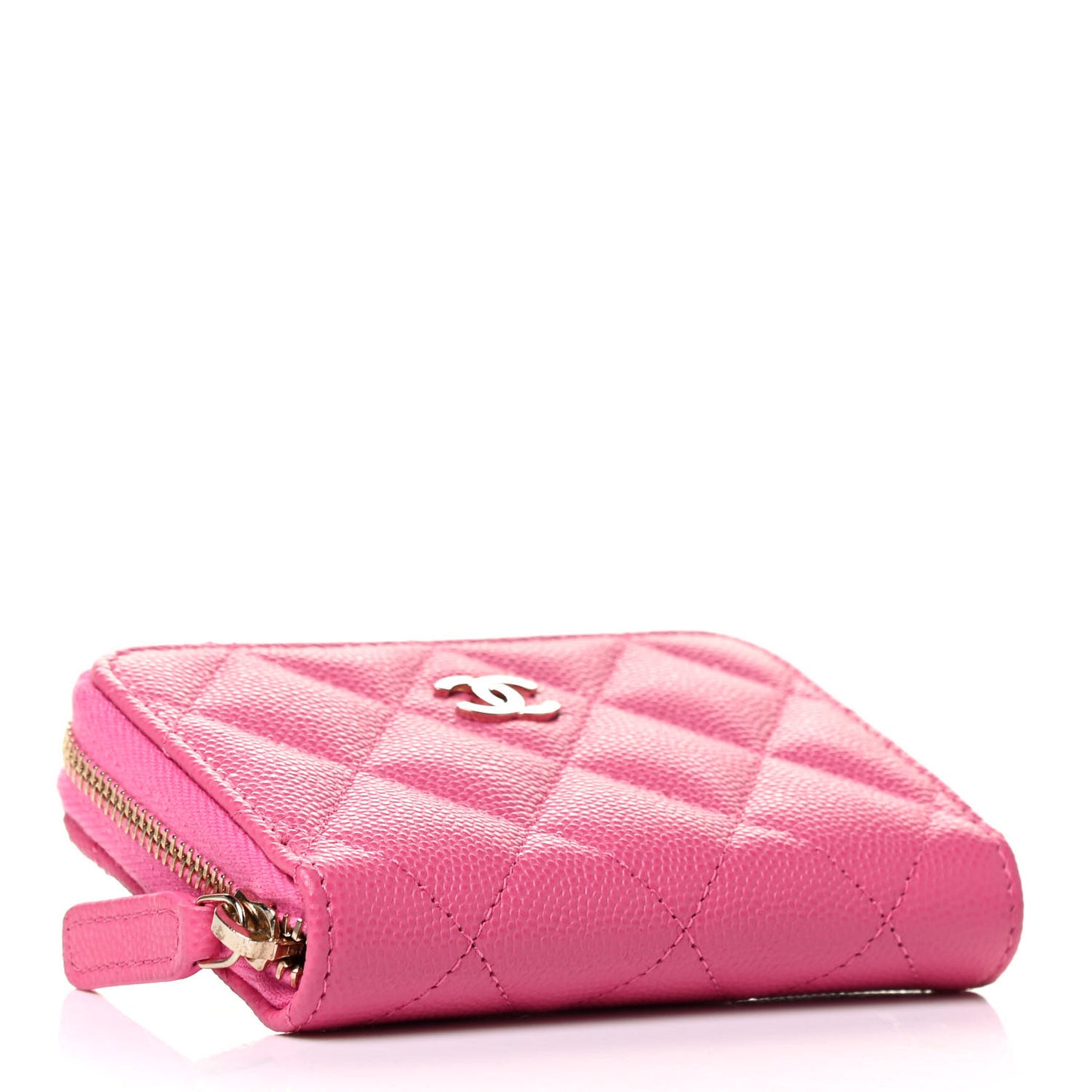 Caviar Quilted Zip Coin Purse Pink
