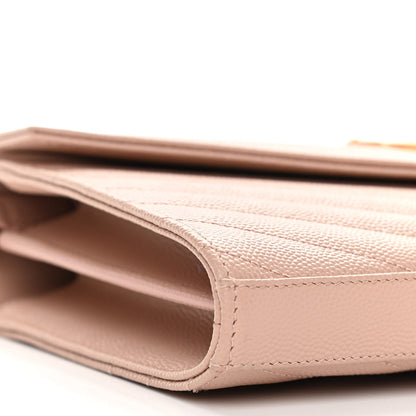 Saint Laurent Grain De Poudre Matelasse Chevron Monogram Chain Wallet Pale Pink 8 of 13