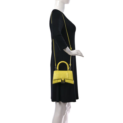 Balenciaga Shiny Calfskin Crocodile Embossed Hourglass Top Handle Bag XS Light Yellow 3 of 9