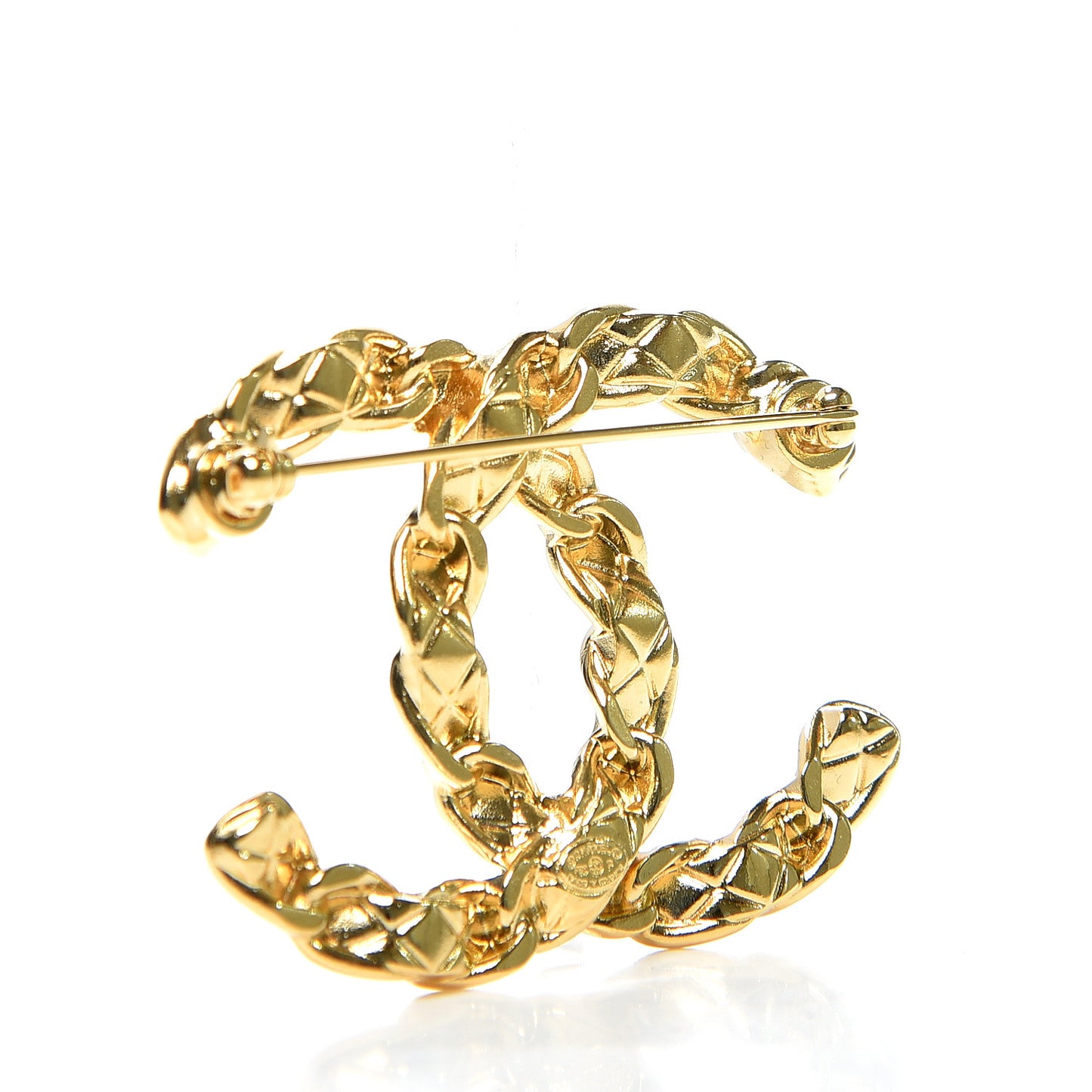 Quilted CC Brooch Gold