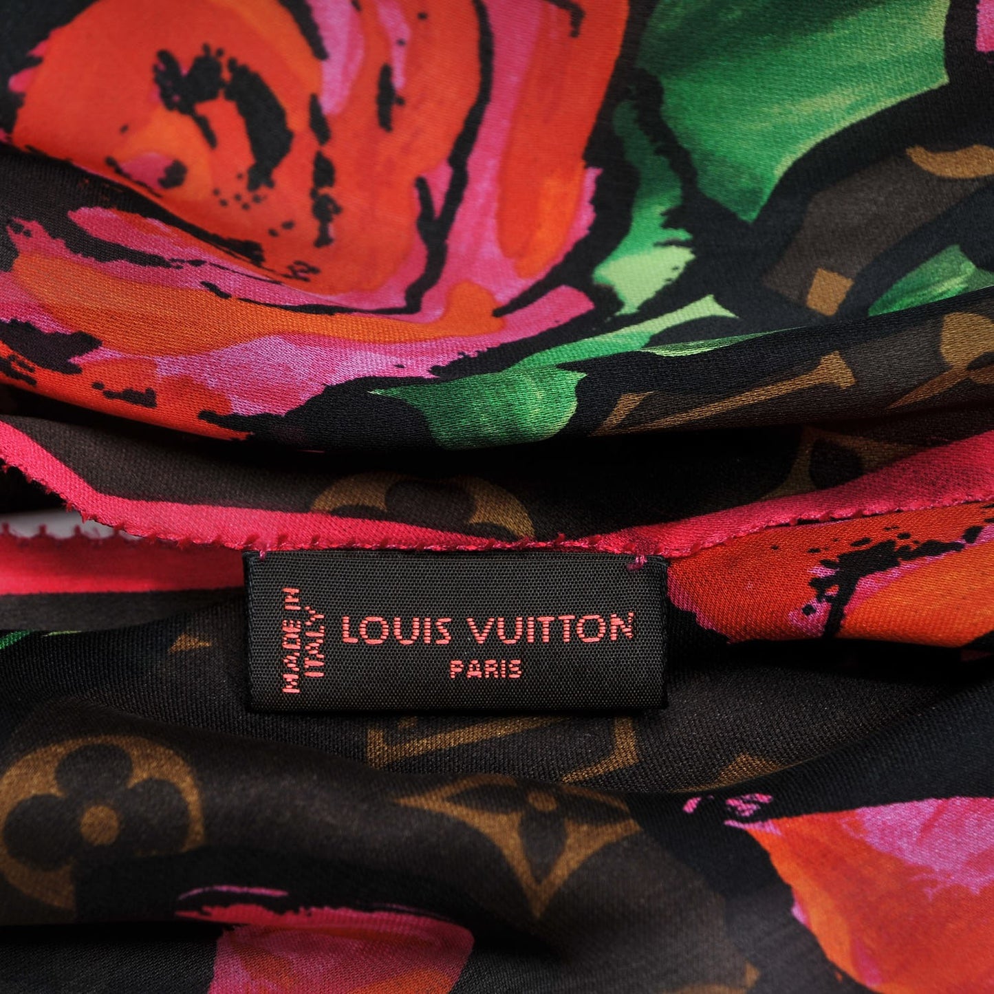 Silk Monogram Roses Scarf Marron