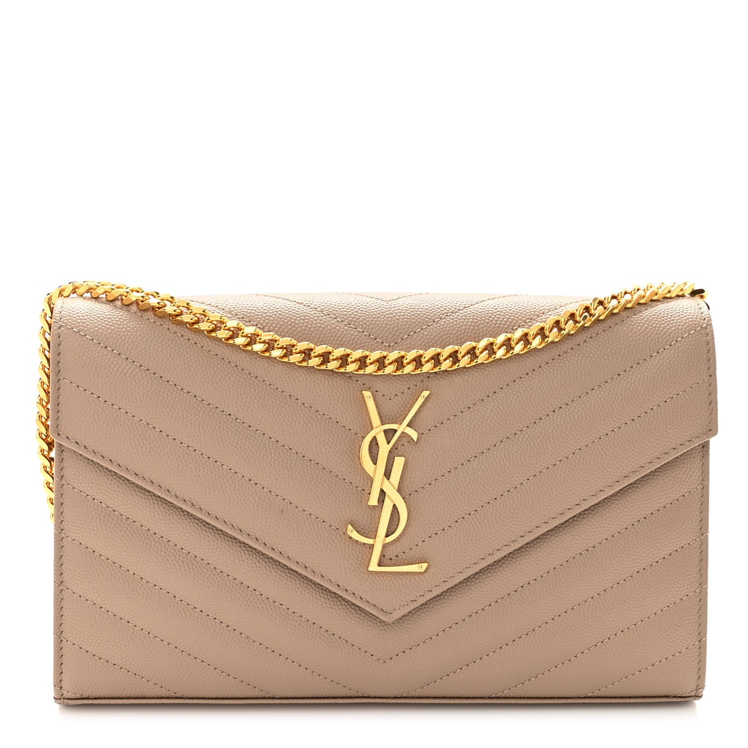 Saint Laurent Grain De Poudre Matelasse Chevron Monogram Chain Wallet Nude Powder 1 of 8