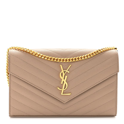 Saint Laurent Grain De Poudre Matelasse Chevron Monogram Chain Wallet Nude Powder 1 of 8