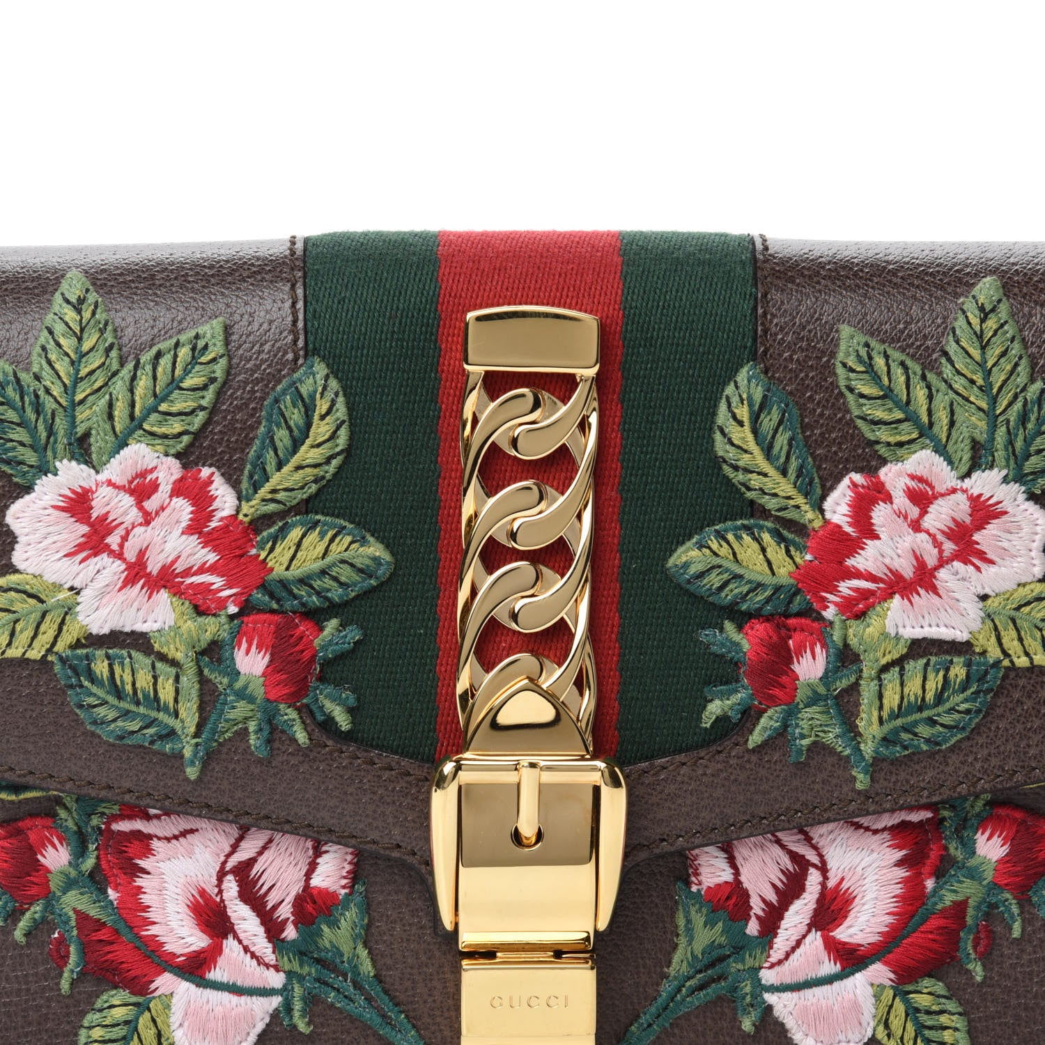 Gucci Calfskin Embroidered Sylvie Belt Bag Brown 10 of 10