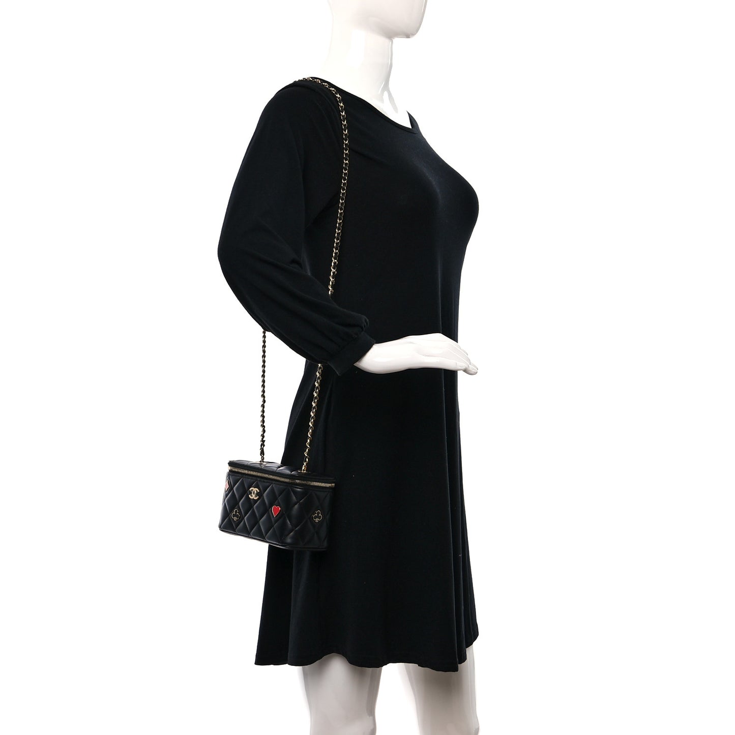 Caviar Quilted Enamel Coco Casino Small Vanity Case With Chain Black