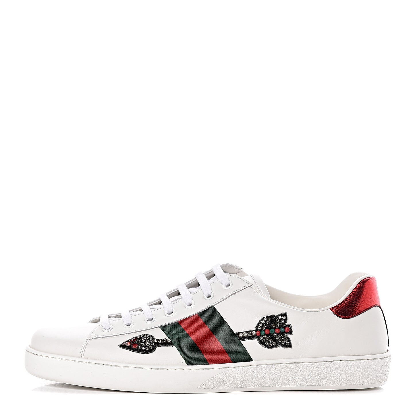 Calfskin Web Studded Mens Arrow Ace Sneakers 12 White