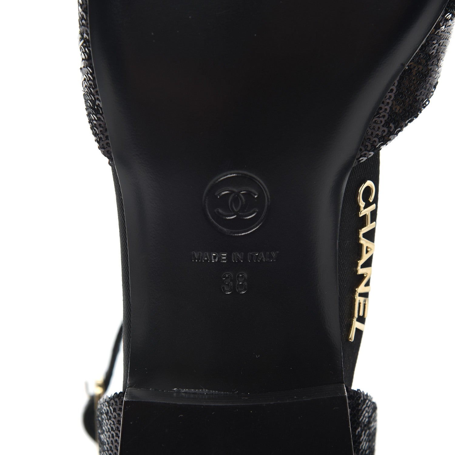 Chanel Sequin Grosgrain Cap Toe CC Ankle Strap Sandals 38 Black 6 of 9