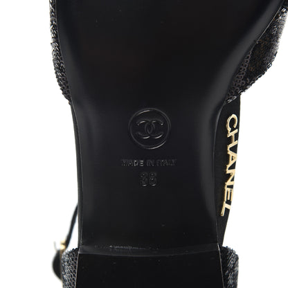 Chanel Sequin Grosgrain Cap Toe CC Ankle Strap Sandals 38 Black 6 of 9