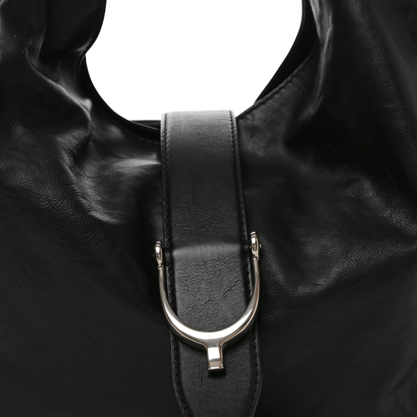 Calfskin Large Soft Stirrup Shoulder Bag Black