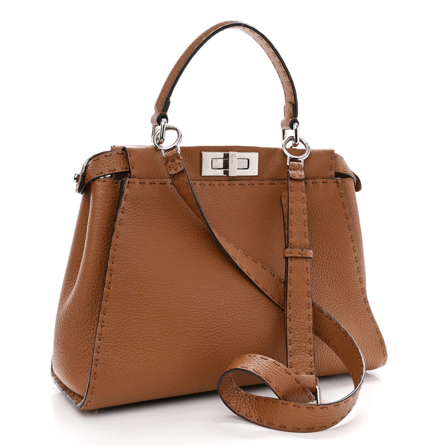 Fendi Cuoio Romano Selleria Bi-Color Medium Peekaboo Iconic Satchel Mou Deserto 3 of 12