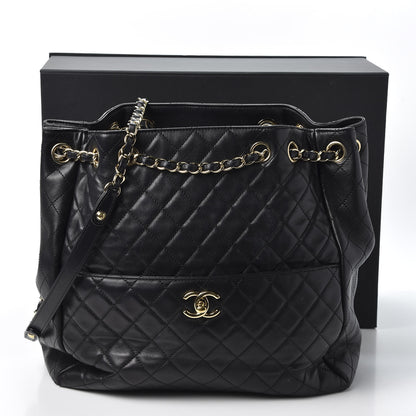 Chanel Lambskin Quilted Large Drawstring Bag Black 10 of 10