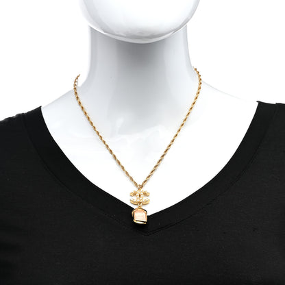 Chanel Pearl Crystal CC Pendant Necklace Gold Pink Pearly White 2 of 5