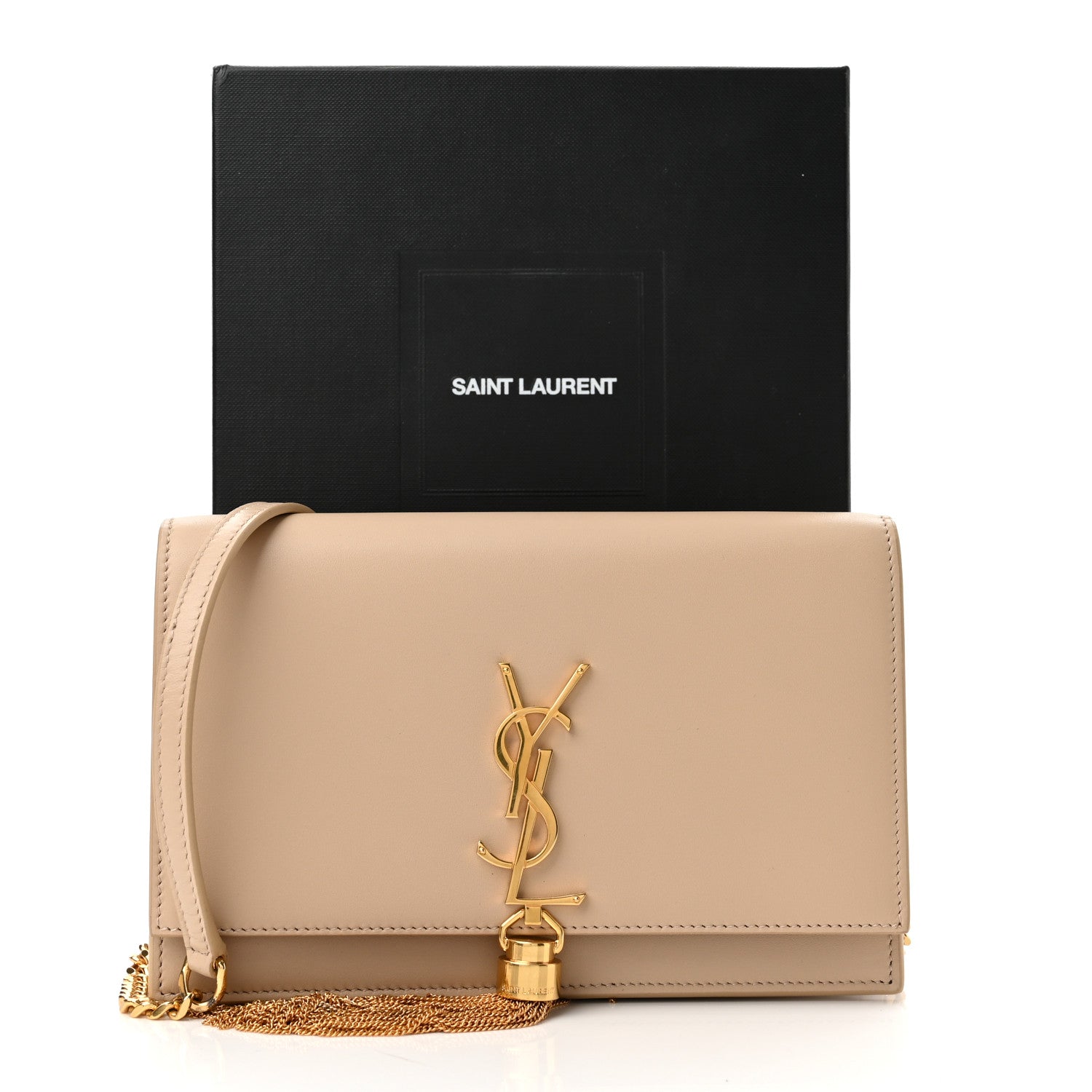 Saint Laurent Smooth Calfskin Classic Monogram Kate Tassel Chain Wallet Nude Powder 11 of 11