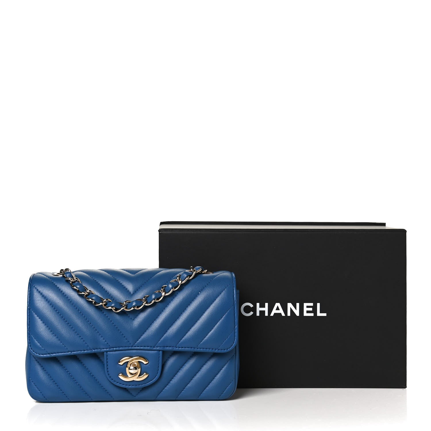 Chanel Lambskin Chevron Quilted Mini Rectangular Flap Blue 13 of 13