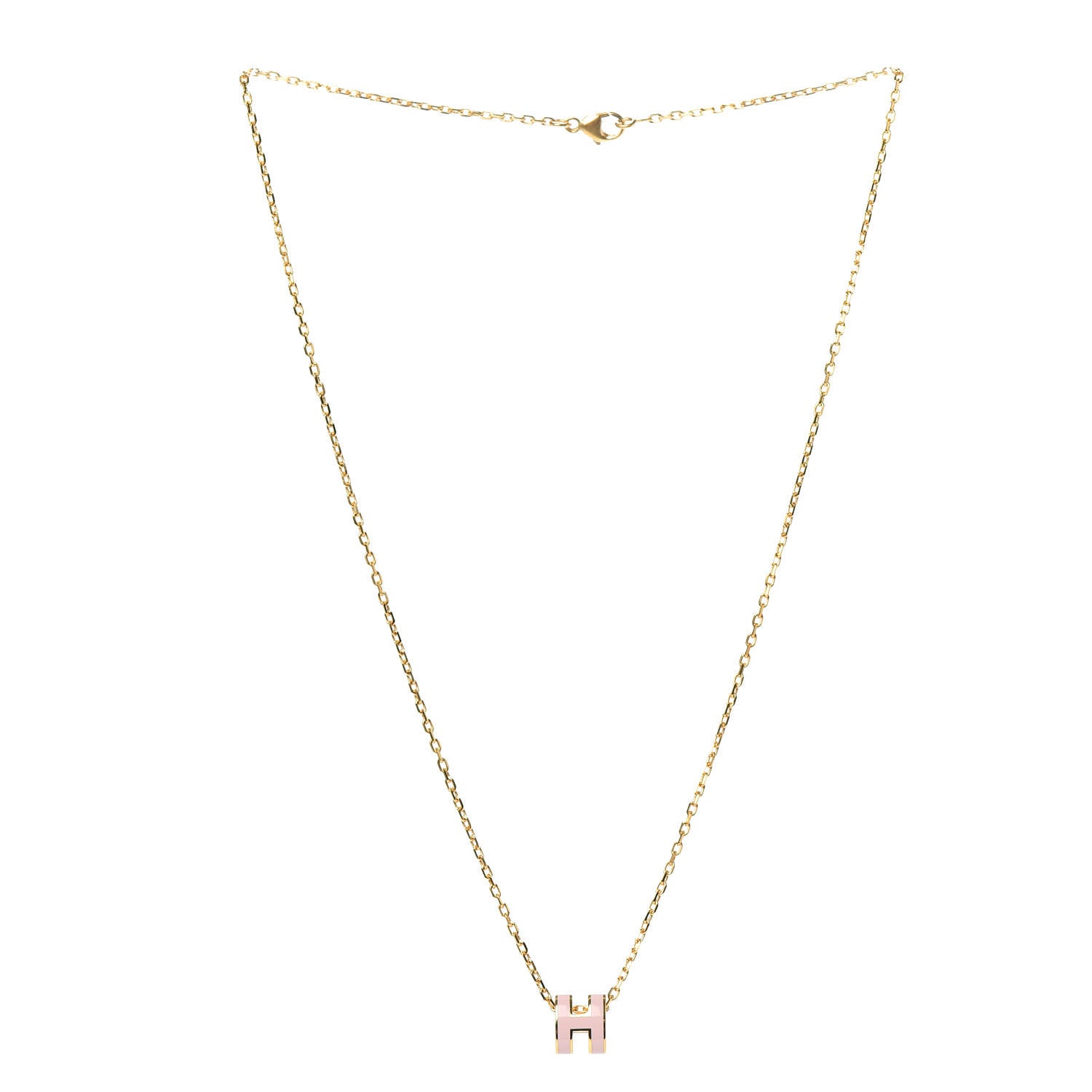 Hermes Lacquered Gold Mini Pop H Pendant Necklace Rose Dragee 3 of 6