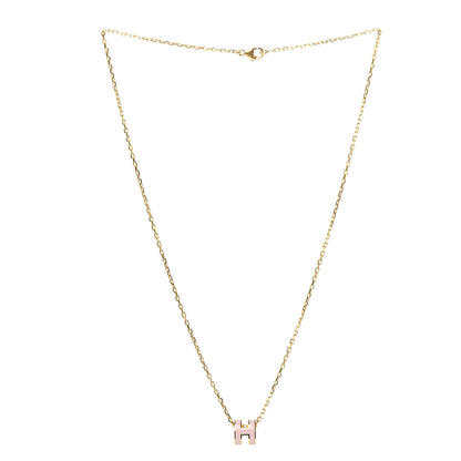 Hermes Lacquered Gold Mini Pop H Pendant Necklace Rose Dragee 3 of 6