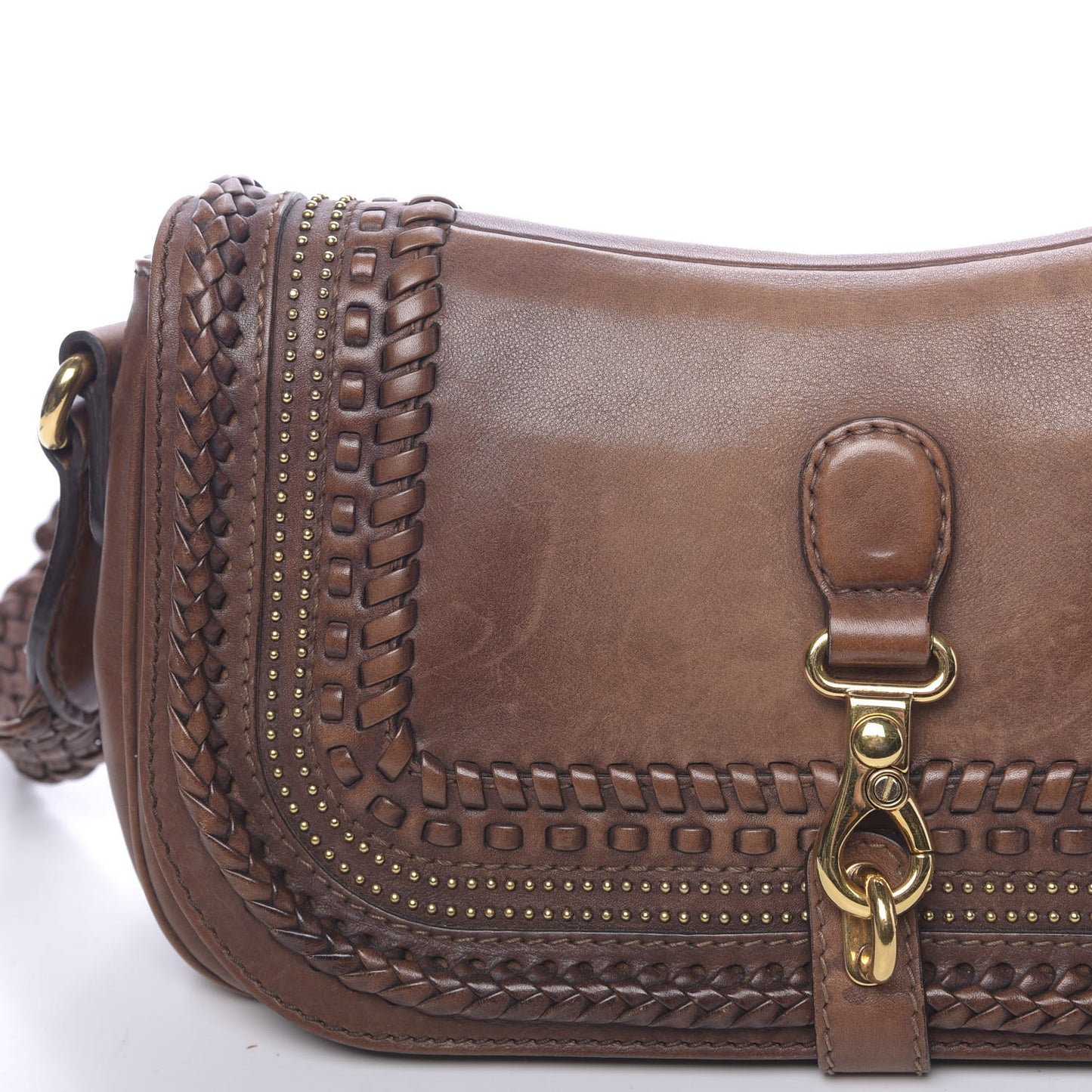 Calfskin Handmade Medium Flap Shoulder Bag Brown