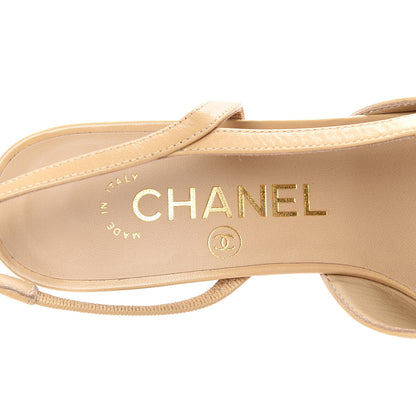 Chanel Goatskin Grosgrain Cap Toe CC Slingback Pumps 35 Beige Black 7 of 12