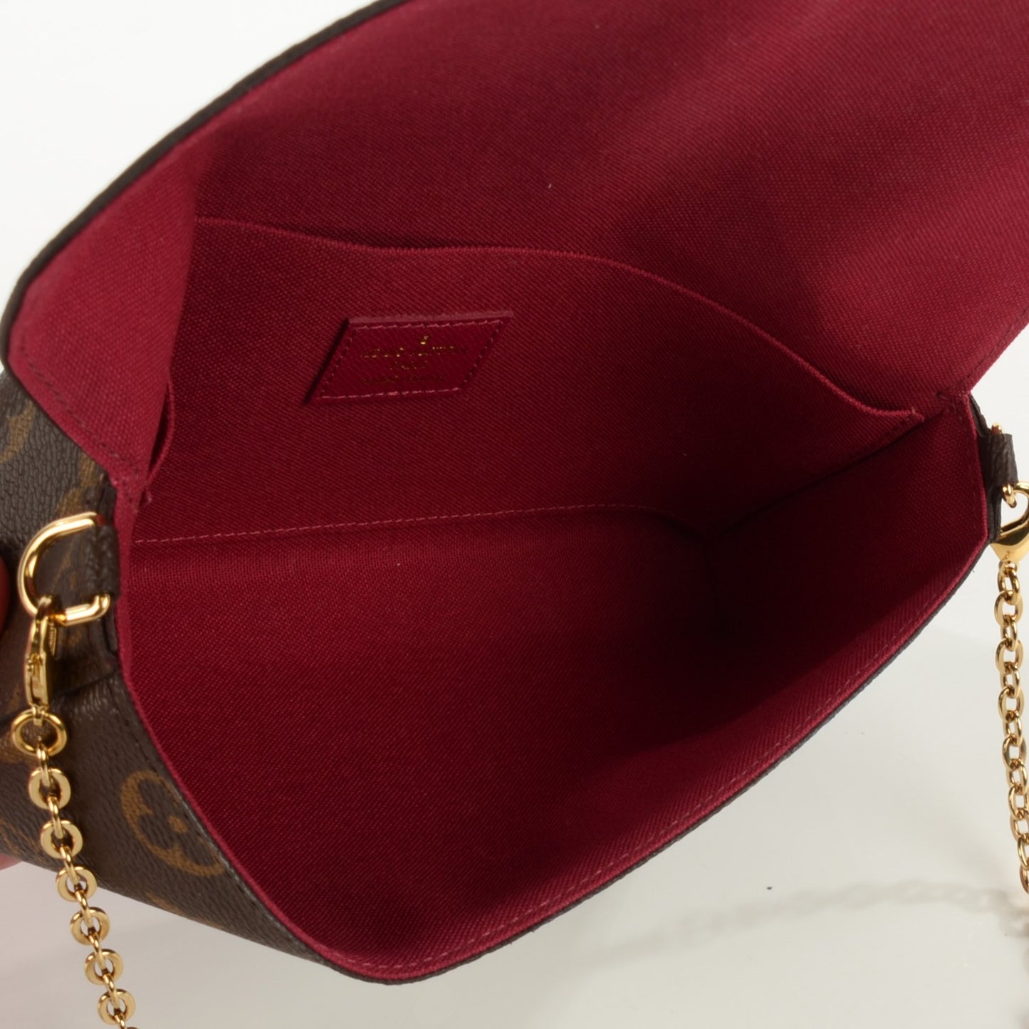Monogram Pochette Felicie Chain Wallet Fuchsia