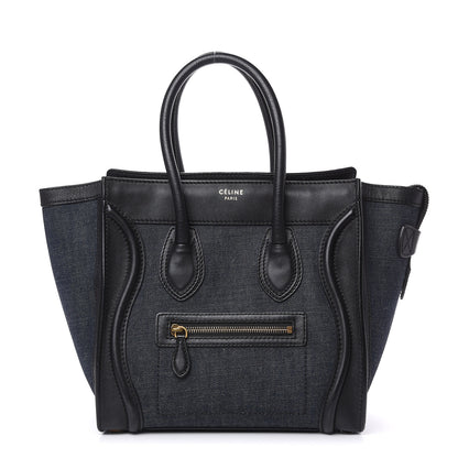 Celine Smooth Calfskin Denim Micro Luggage Navy Black 1 of 17
