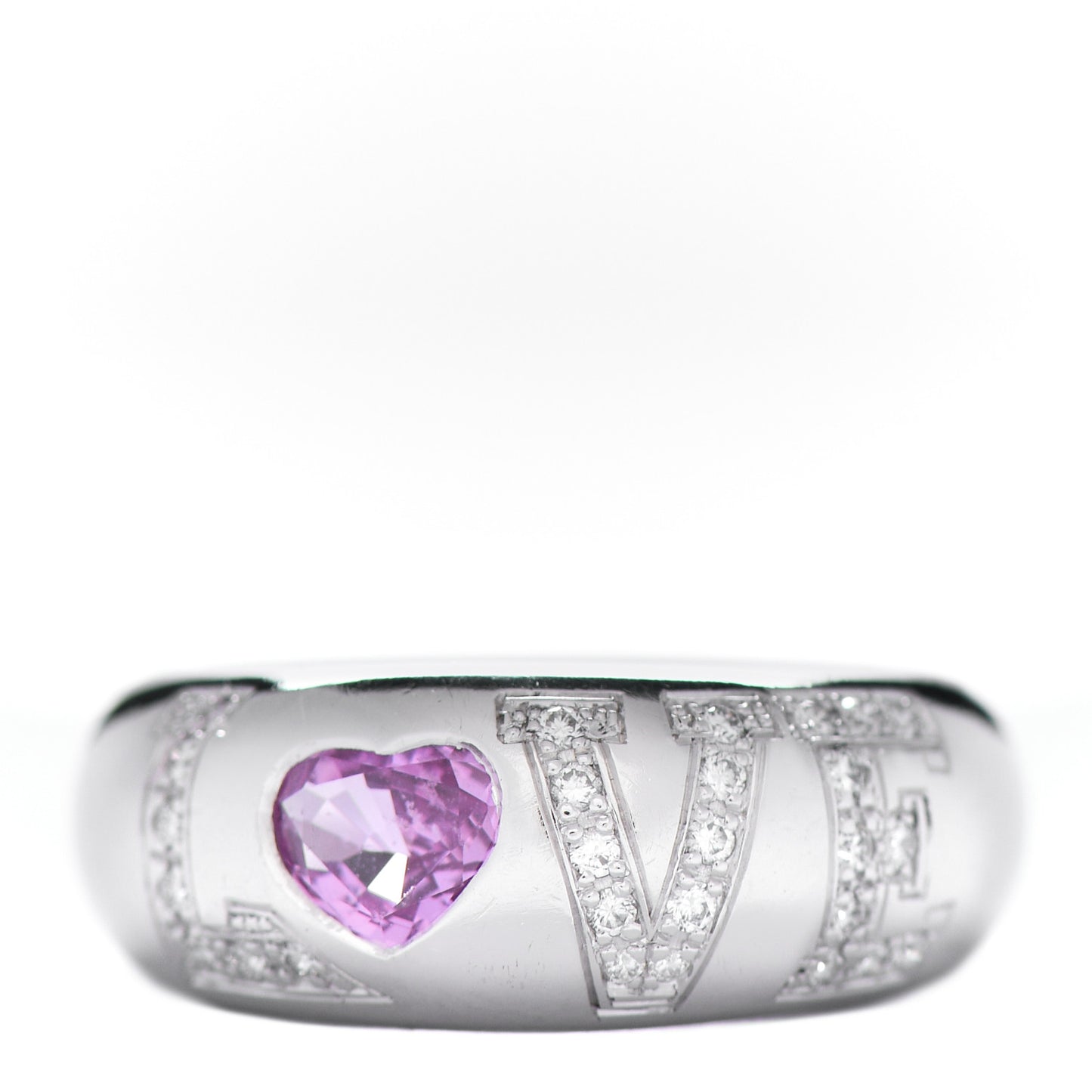 18K White Gold Diamond Pink Sapphire Love Ring 52 6