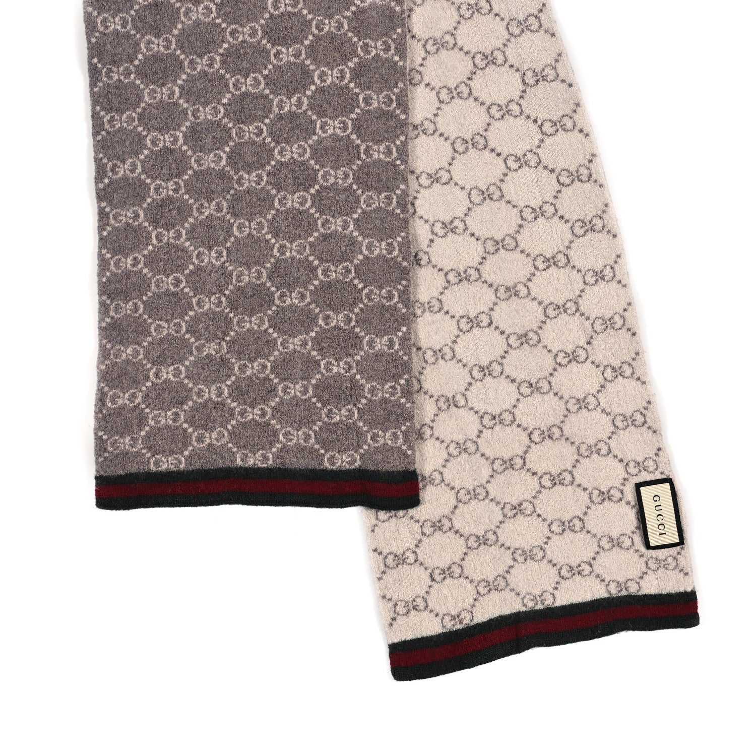 Gucci Wool Tricot GG Monogram Web Solange Scarf Coffee Ivory 2 of 4