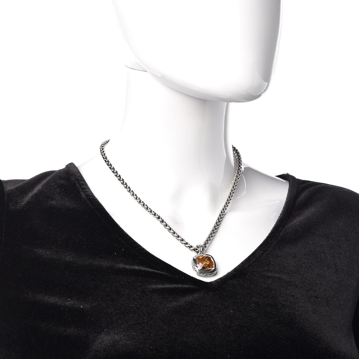 Sterling Silver 18K Yellow Gold Citrine Albion Pendant Wheat Chain Necklace