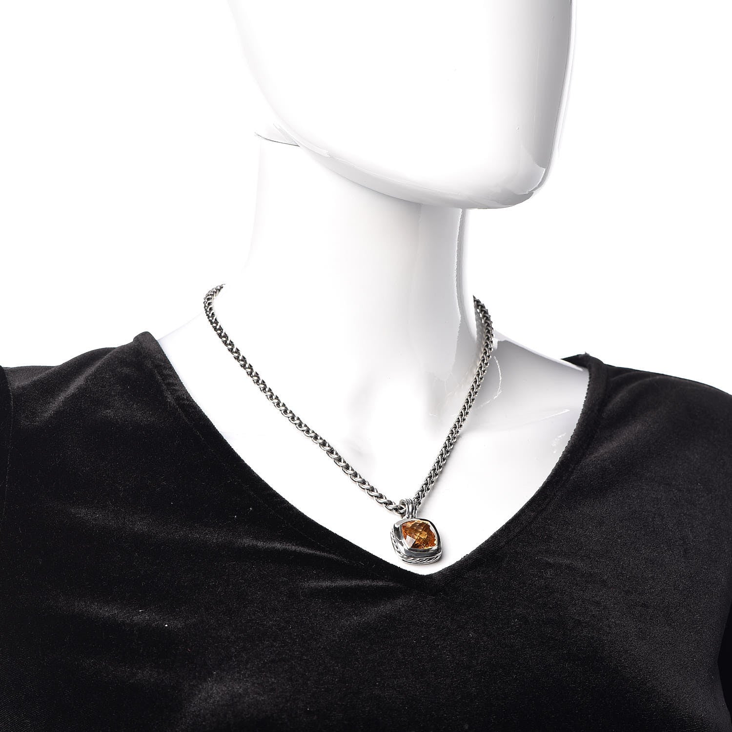 David Yurman Sterling Silver 18K Yellow Gold Citrine Albion Pendant Wheat Chain Necklace 2 of 6