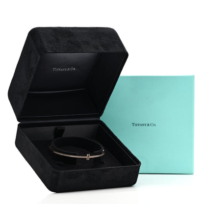Tiffany 18K Rose Gold Diamond T Hinged Wire Bangle Bracelet 4 of 4