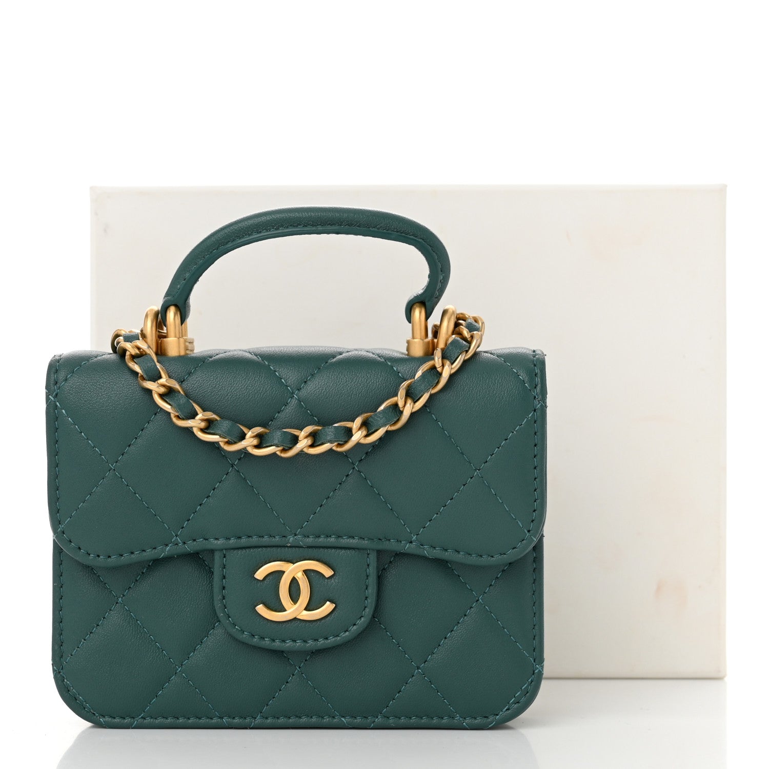 Chanel Lambskin Quilted Top Handle Flap Coin Purse With Chain Green 12 of 12