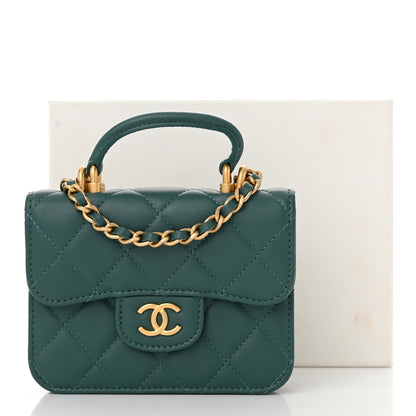 Chanel Lambskin Quilted Top Handle Flap Coin Purse With Chain Green 12 of 12