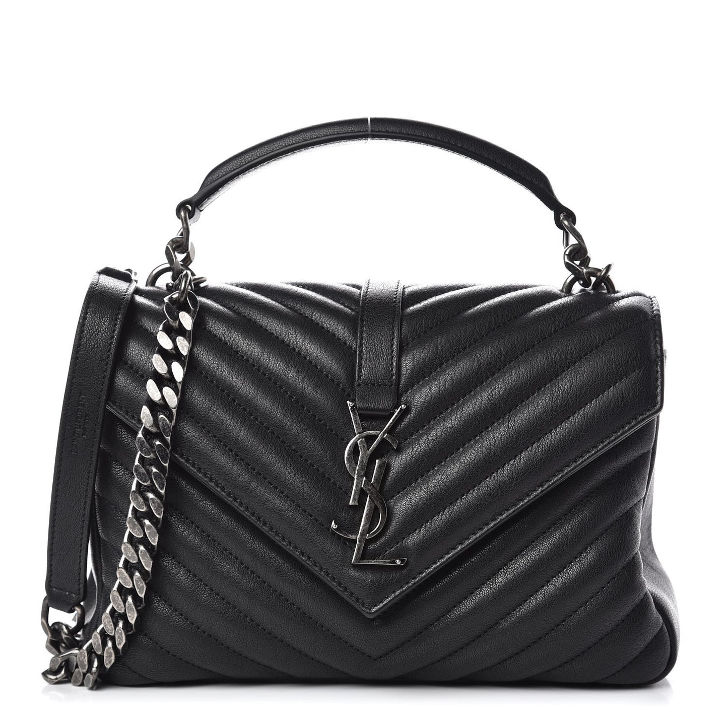 Sheepskin Matelasse Chevron Monogram Medium College Bag Black