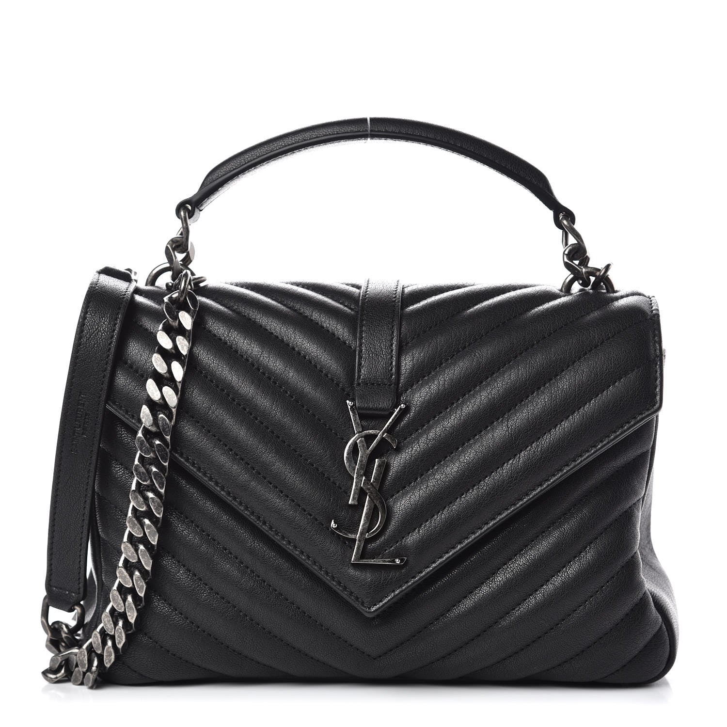 Saint Laurent Sheepskin Matelasse Chevron Monogram Medium College Bag Black 1 of 2
