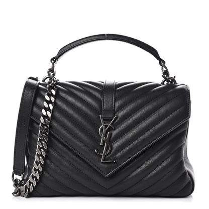 Saint Laurent Sheepskin Matelasse Chevron Monogram Medium College Bag Black 1 of 2