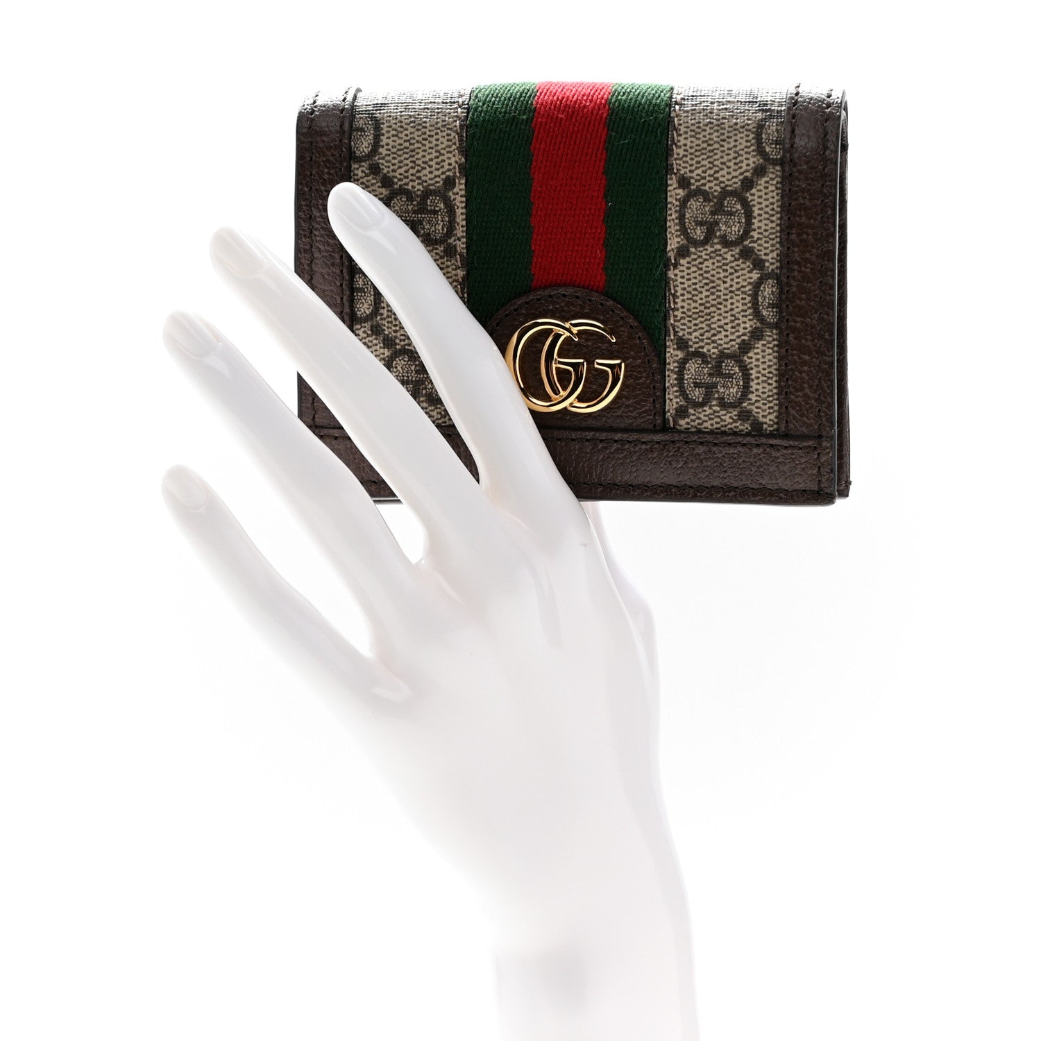 Gucci GG Supreme Monogram Web Ophidia Card Case Beige New Acero 2 of 10