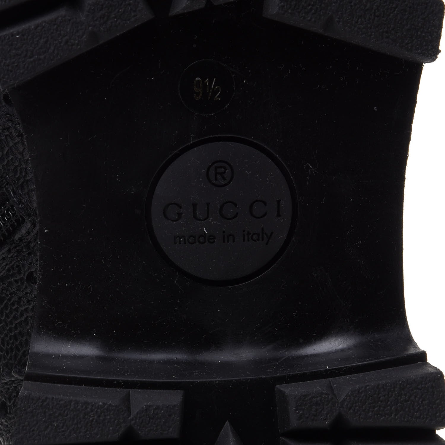 Gucci Grained Calfskin Mens Brogue Wingtip Lug Sole Boots 9.5 Black 7 of 9