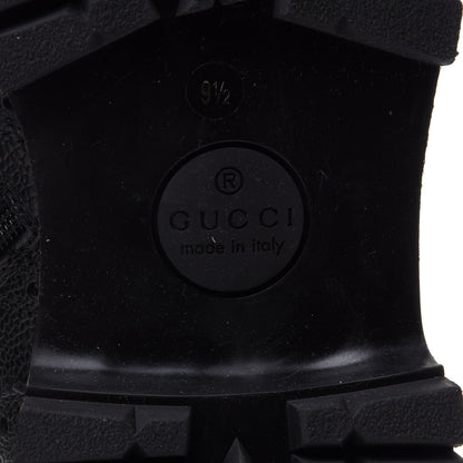 Gucci Grained Calfskin Mens Brogue Wingtip Lug Sole Boots 9.5 Black 7 of 9