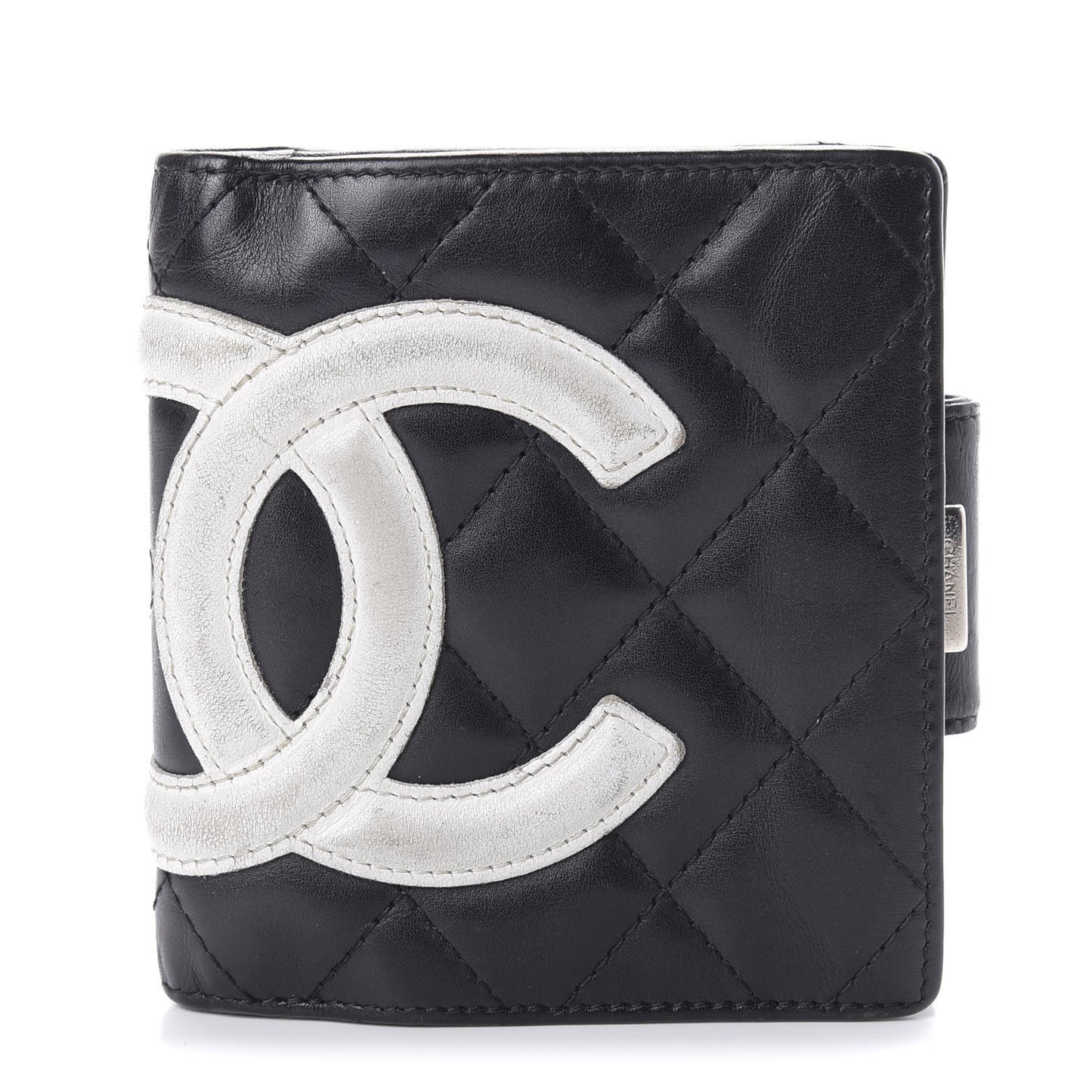 Calfskin Quilted Cambon Bi-Fold Wallet Black White