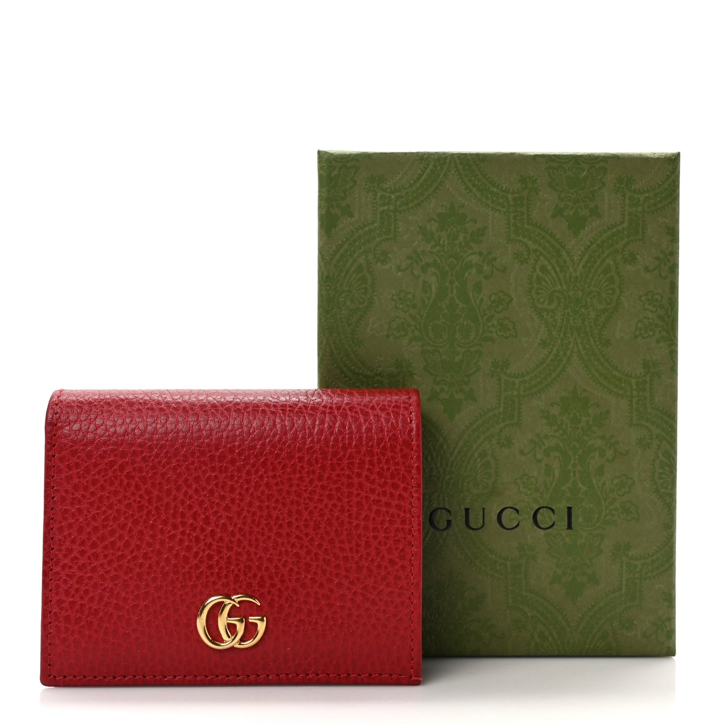 Pebbled Calfskin GG Marmont Card Case Hibiscus Red