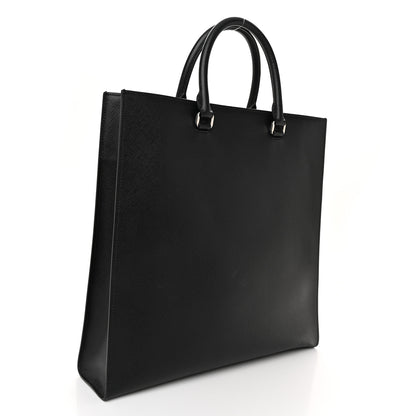Prada Saffiano Cuir Triangle Logo Embossed Vertical Tote Black 3 of 11