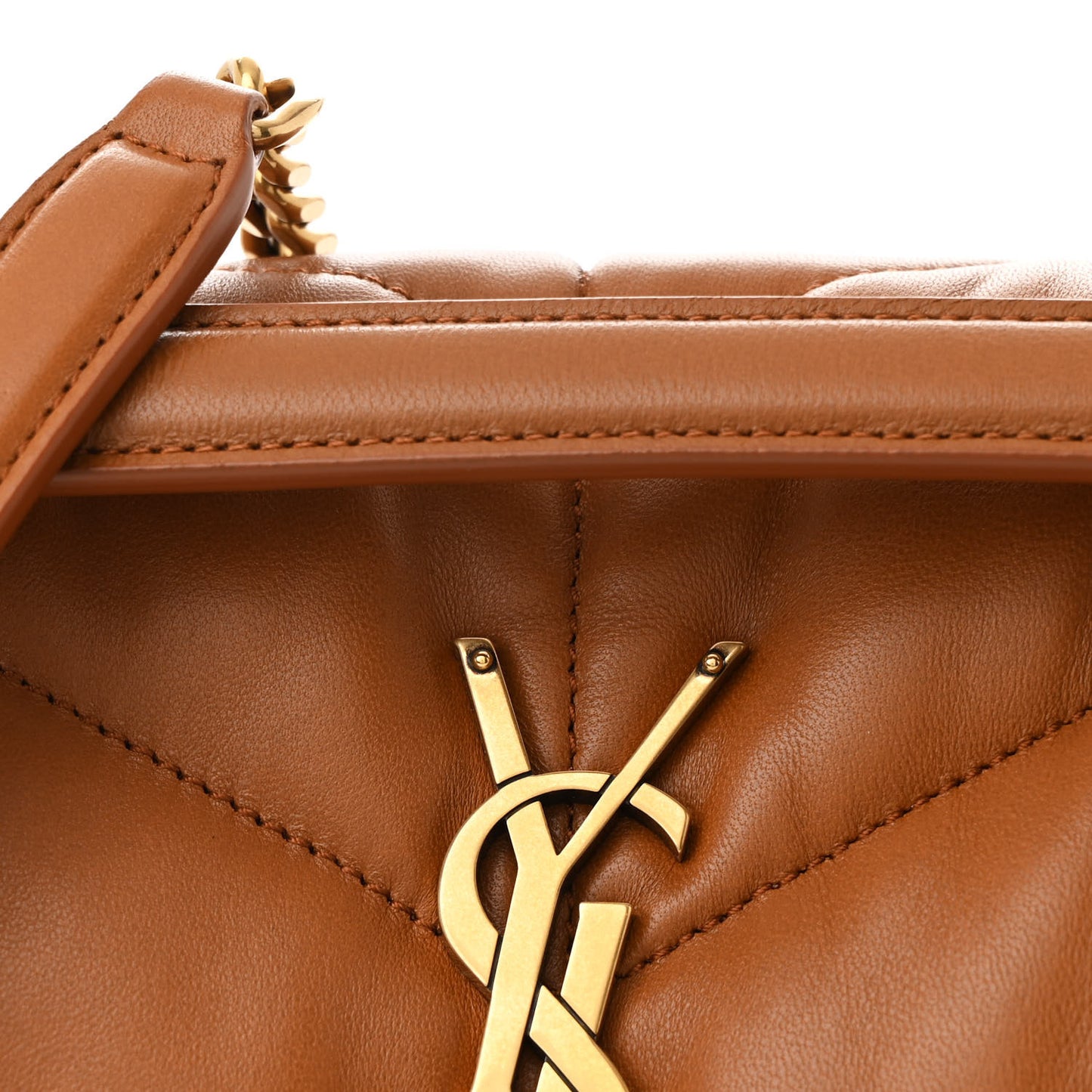 Lambskin Quilted Small Loulou Puffer Monogram Chain Satchel Dark Honey