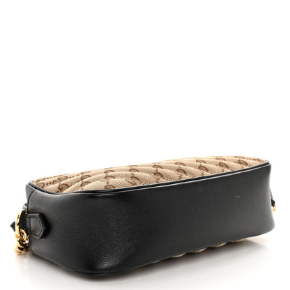 Gucci Monogram Matelasse Diagonal Small GG Marmont Chain Shoulder Bag Beige Black 4 of 10