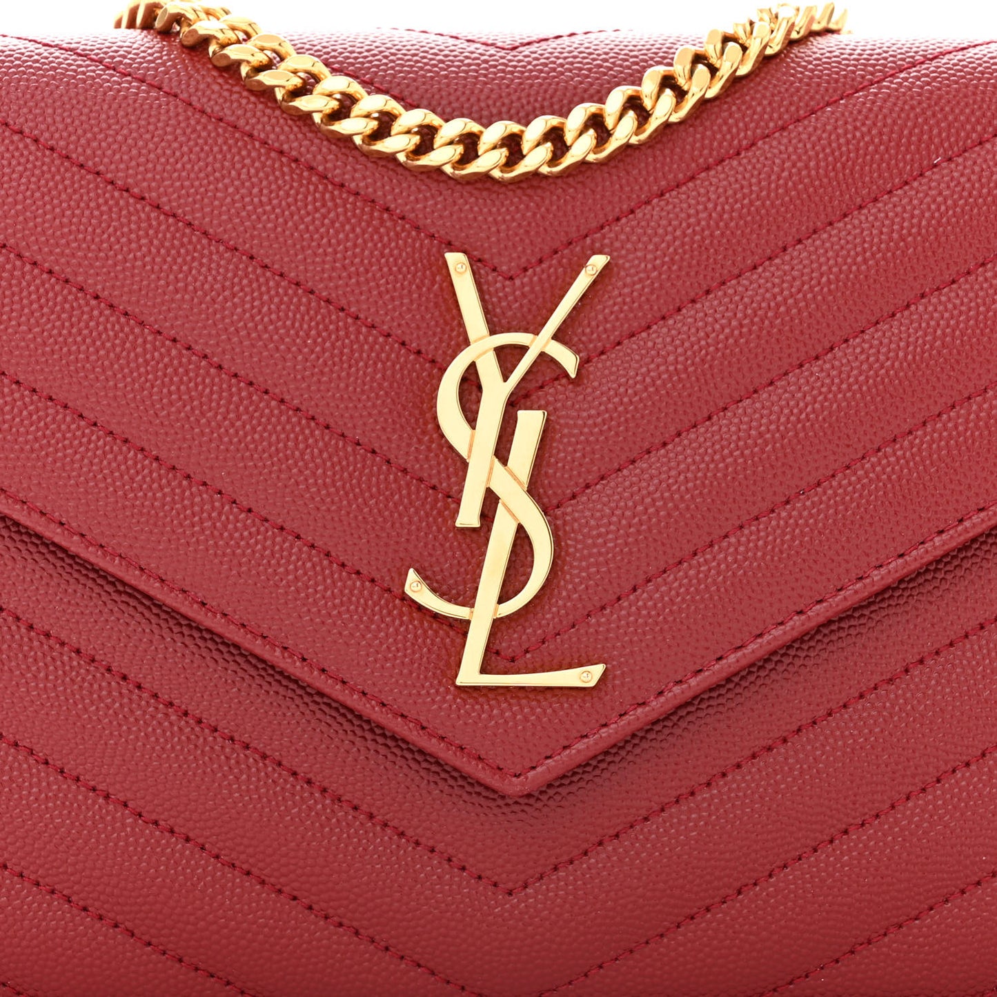 Grain De Poudre Matelasse Chevron Monogram Chain Wallet Opyum Red