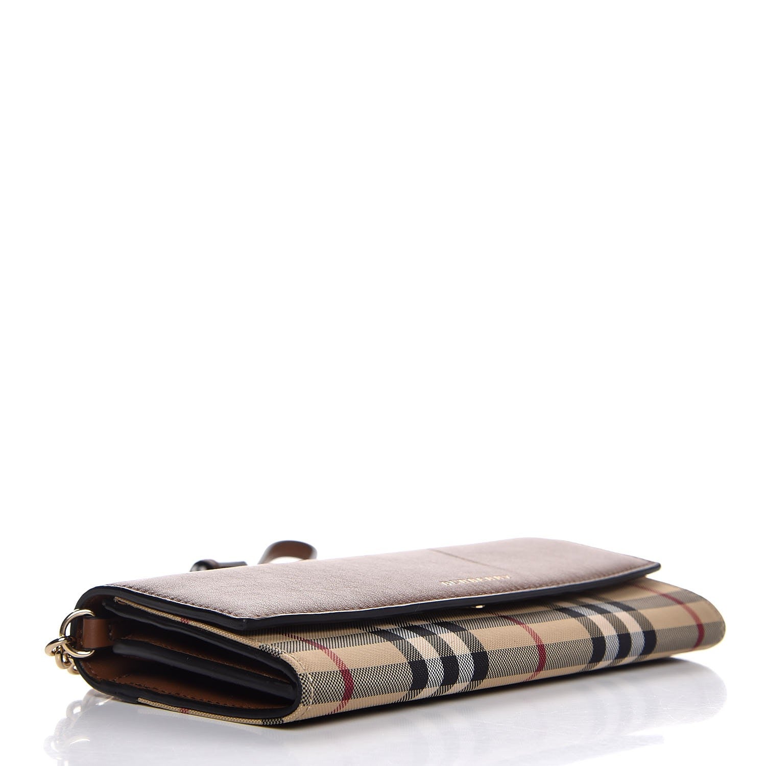 Burberry Derby Calfskin House Check Henley Wallet On Chain Tan 4 of 7