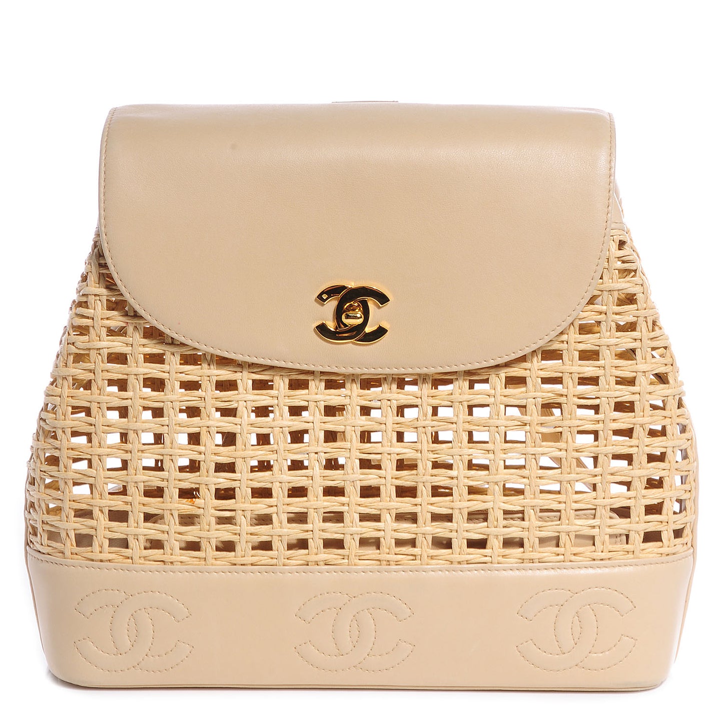 Lambskin Straw Backpack Beige