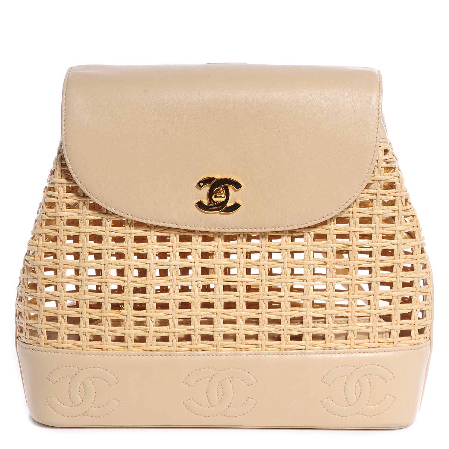 Chanel Lambskin Straw Backpack Beige 1 of 9