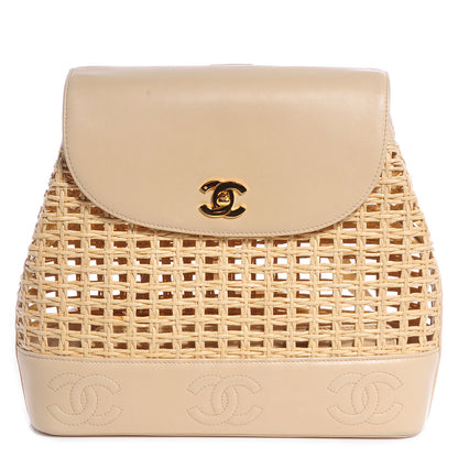 Chanel Lambskin Straw Backpack Beige 1 of 9