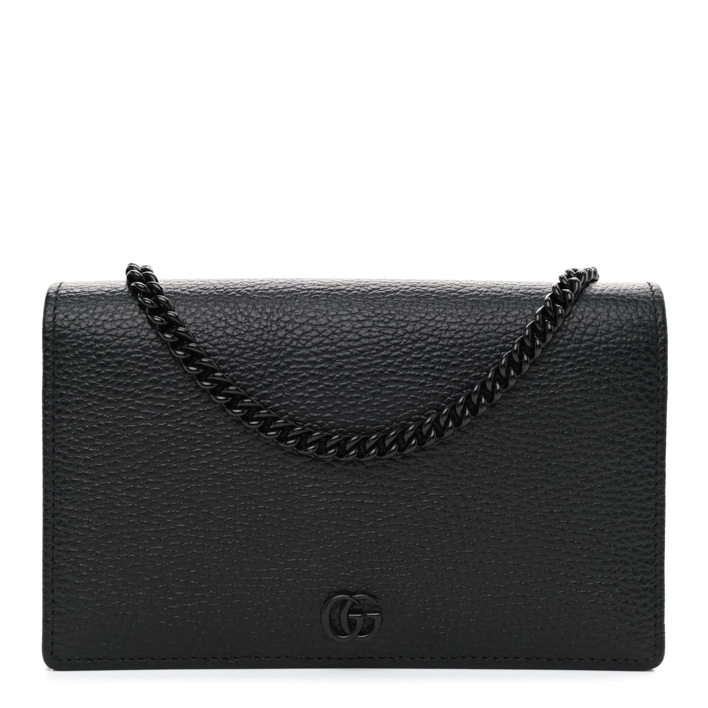 Dollar Calfskin Enamel Monochrome Mini GG Marmont Chain Wallet Black